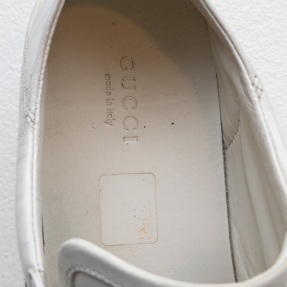 Gucci White Leather Low-Top Sneakers with Green and Red Web and Gold Bee - Picture 10 of 15